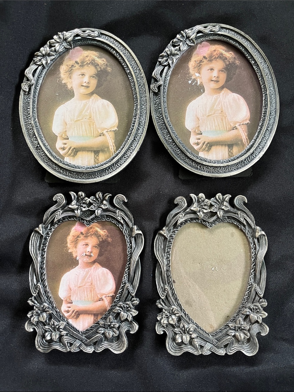 4 Vtg INTERPUR Pewter Picture Frames Floral Victorian Oval Heart Taiwan ROC